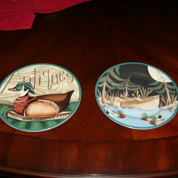 Wilson & Wilson Gibson Folk Art 9" Plates, Fishing Boat & Decoy, Set of 2, NWOT - Picture 1 of 4